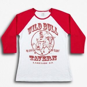 Bella Wild Bull Tavern Lakeside CA Raglan Baseball‎ Tee Red White Medium